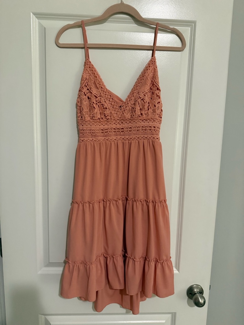 Lace Bodice Tiered Mini Dress - Dusty Rose